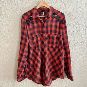 Free People Women's Red and Navy Shirt